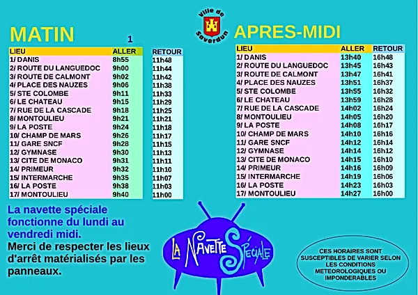 Flyer des horaires de passage de la navette spéciale